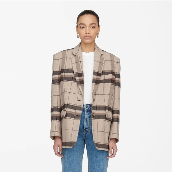 Anine Bing Quinn Wool Oversized Blazer Jacket in Khaki Plaid Size Small - Picture 1 of 6